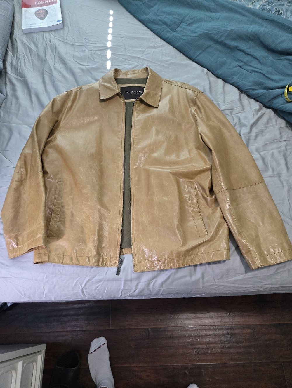 Andrew Marc Men's Light Brown Leather Bomber Jacket